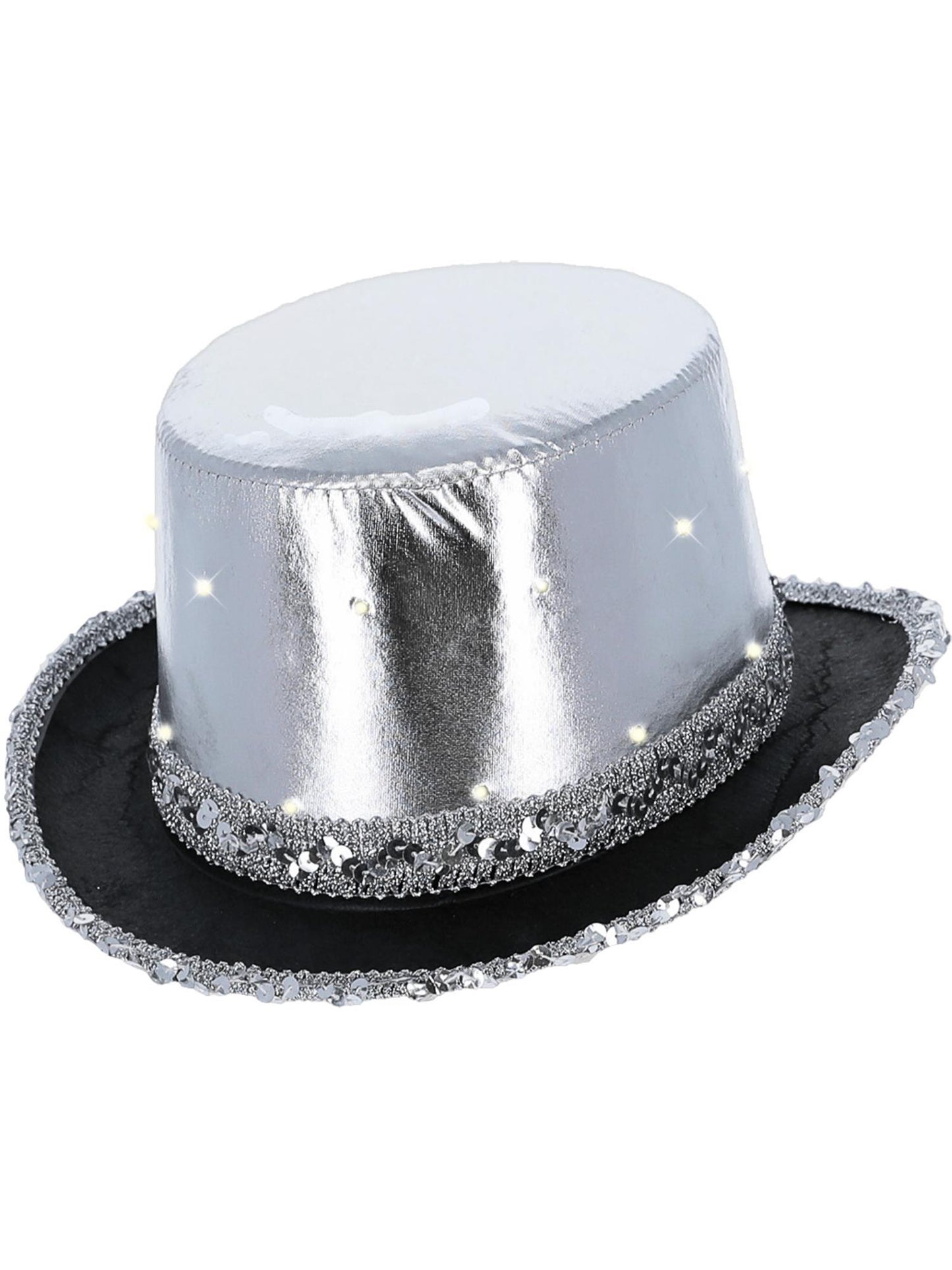 LED Light Up Metallic Top Hat, Silver Wholesale