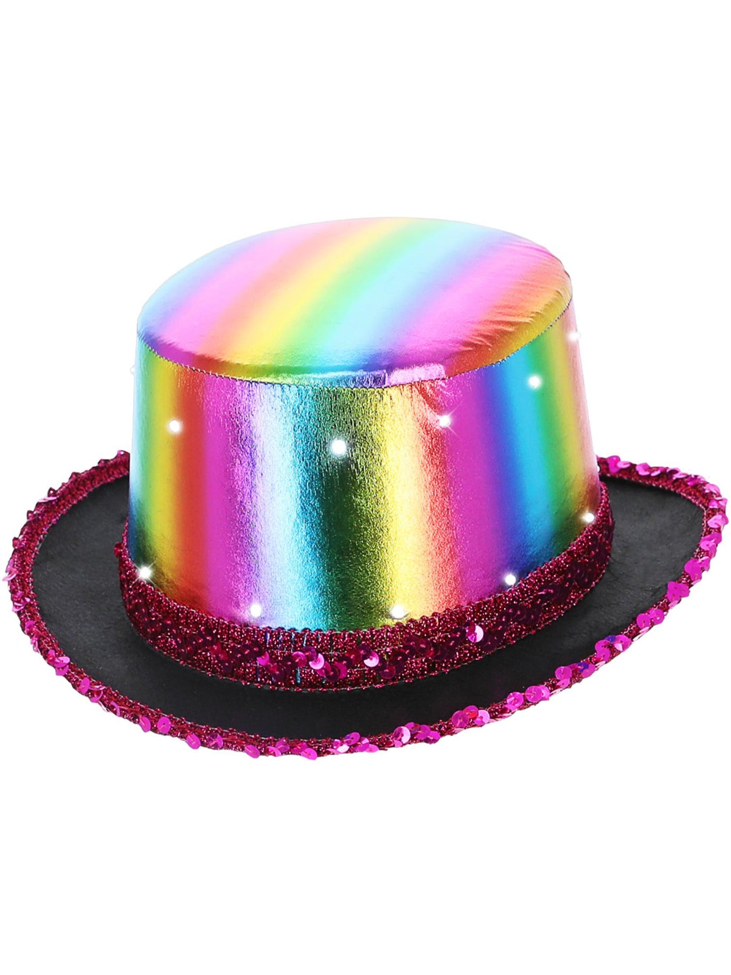 LED Light Up Metallic Top Hat, Rainbow Wholesale