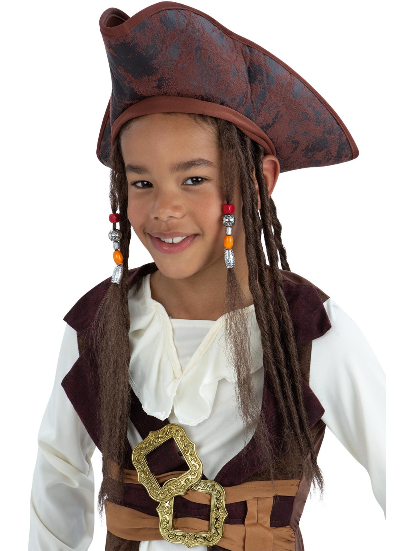 Piratenhut, braun, mit Dreadlocks
