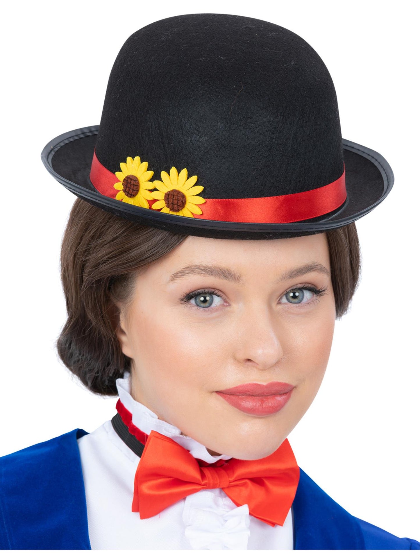 Kit Viktorianische Nanny für Erwachsene, mit schwarzem Bowler und roter Fliege
