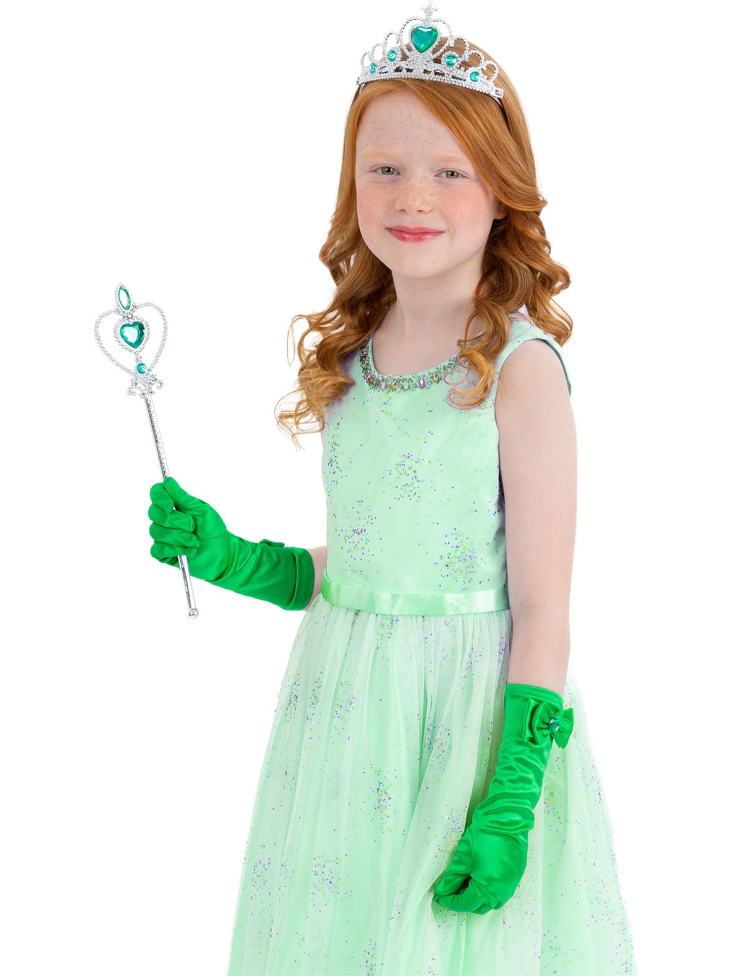 Kit Grüne Prinzessin für Kinder, Tiara, Zauberstab und Handschuhe