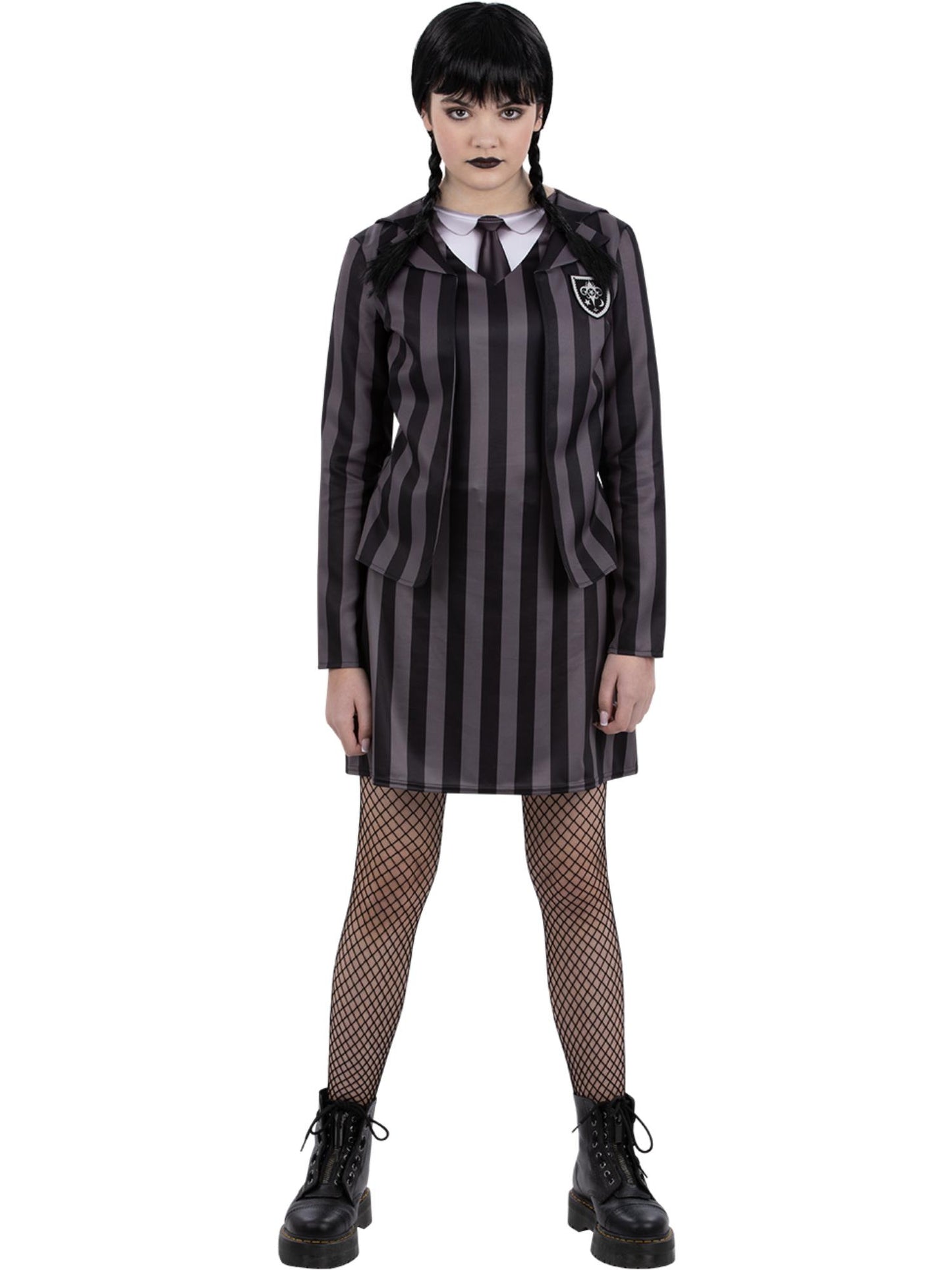 Uniforme Scolaire Gothique, Bande Noire, robe chasuble avec fausse veste, chemise et cravate