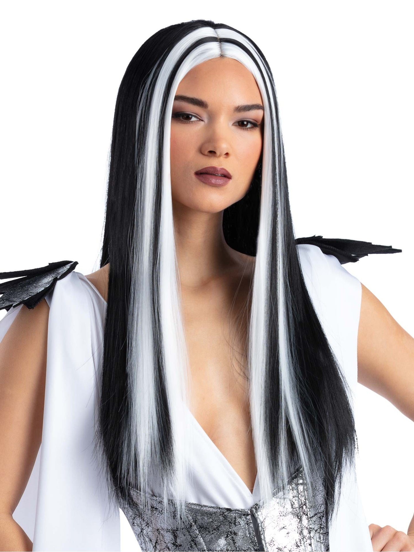 Madame Monster Wig, Black, with White Streaks Wholesale