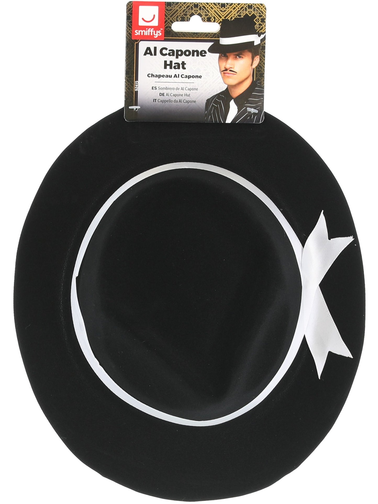 Sombrero de Al Capone, negro, con banda, plástico flocado