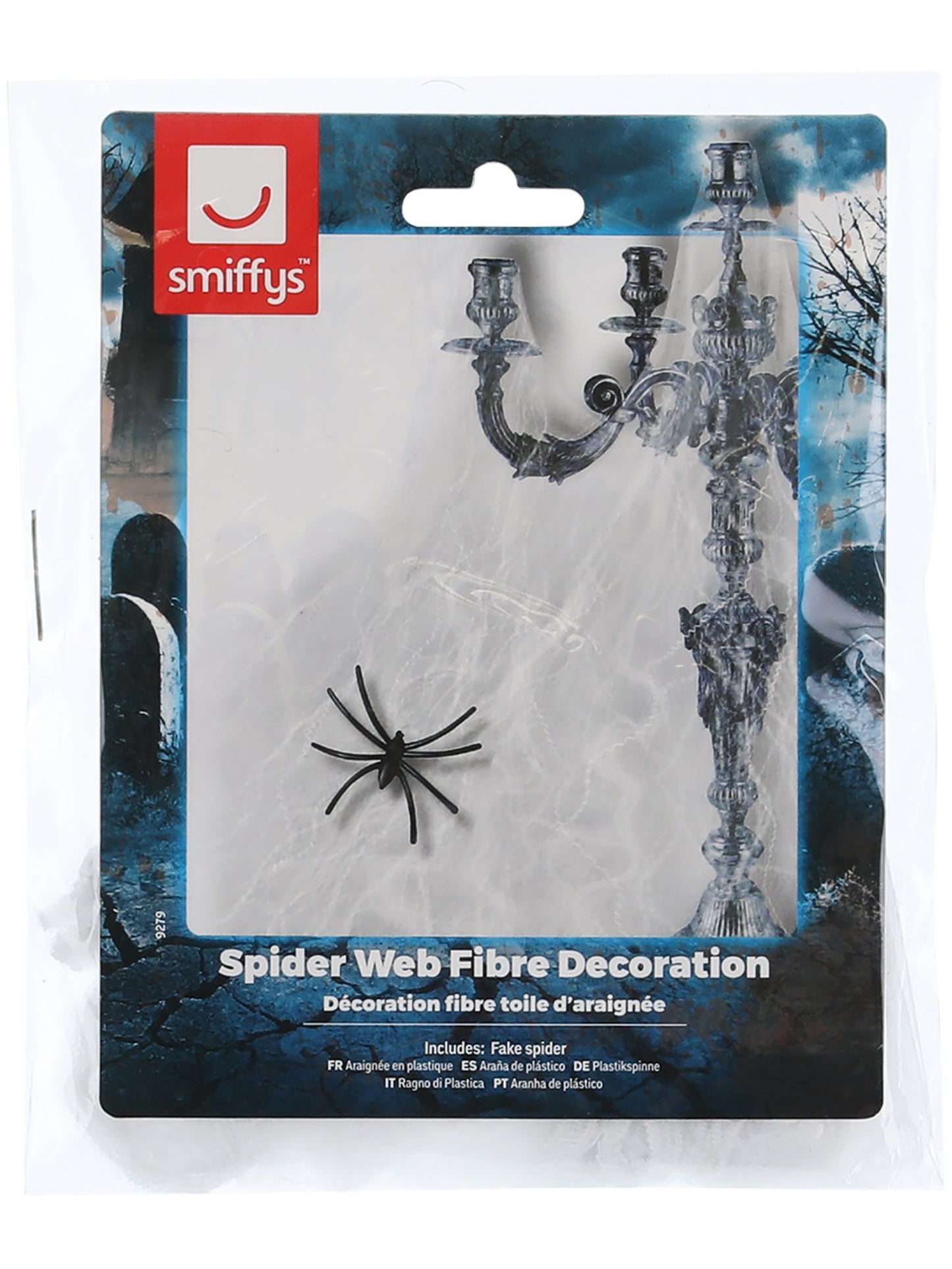 Petite décoration fibre toile d'araignée, Blanc, avec araignée en plastique, 18g/0.63oz