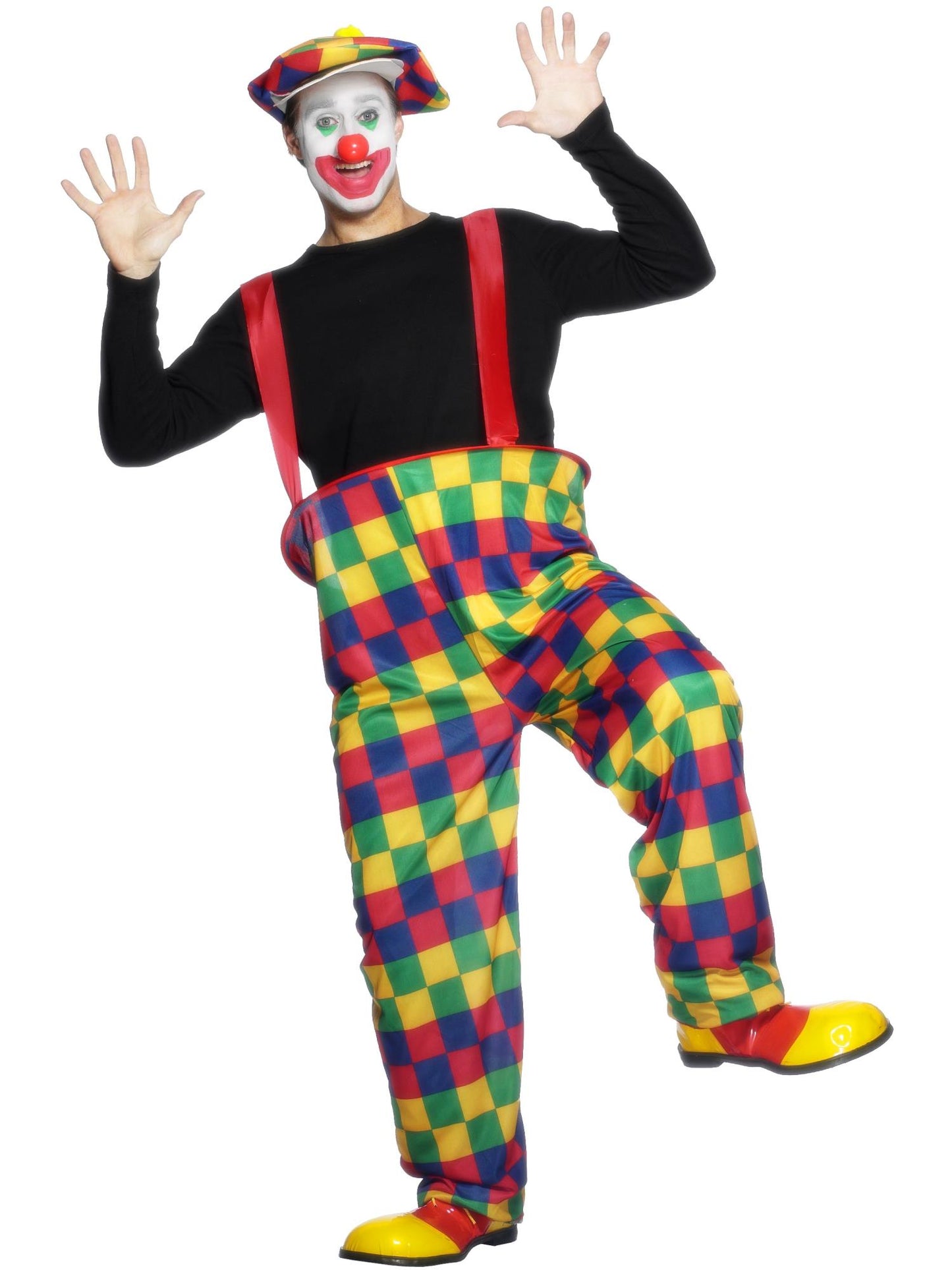 Clown Reif-Kostüm, Mehrfarbig, mit Hose, Hut und Fliege