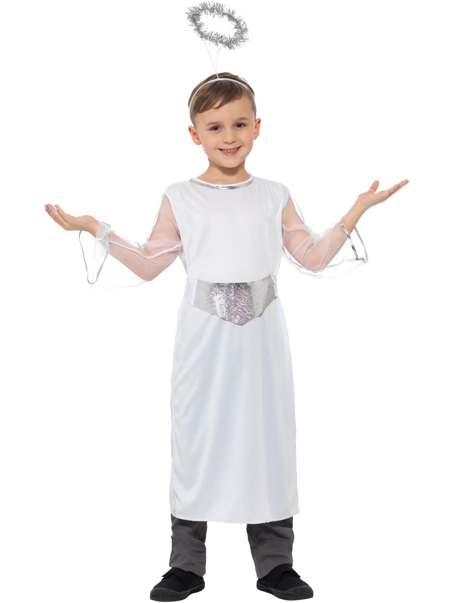 Kostüm Engel, Weiß, mit Kleid, Gürtel und Heiligenschein