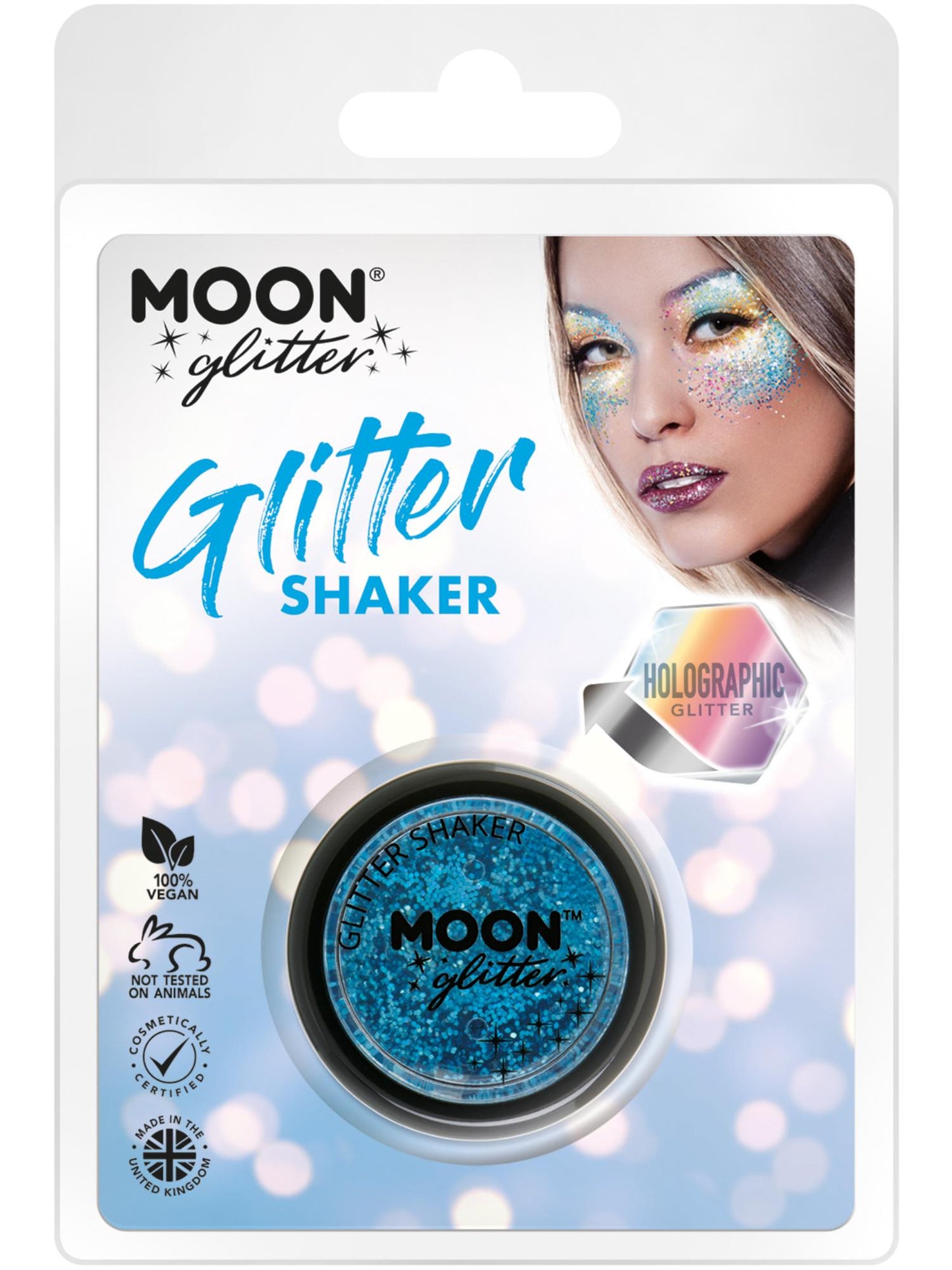 Shakers à paillettes holographiques Moon Glitter, bleu, vente en gros