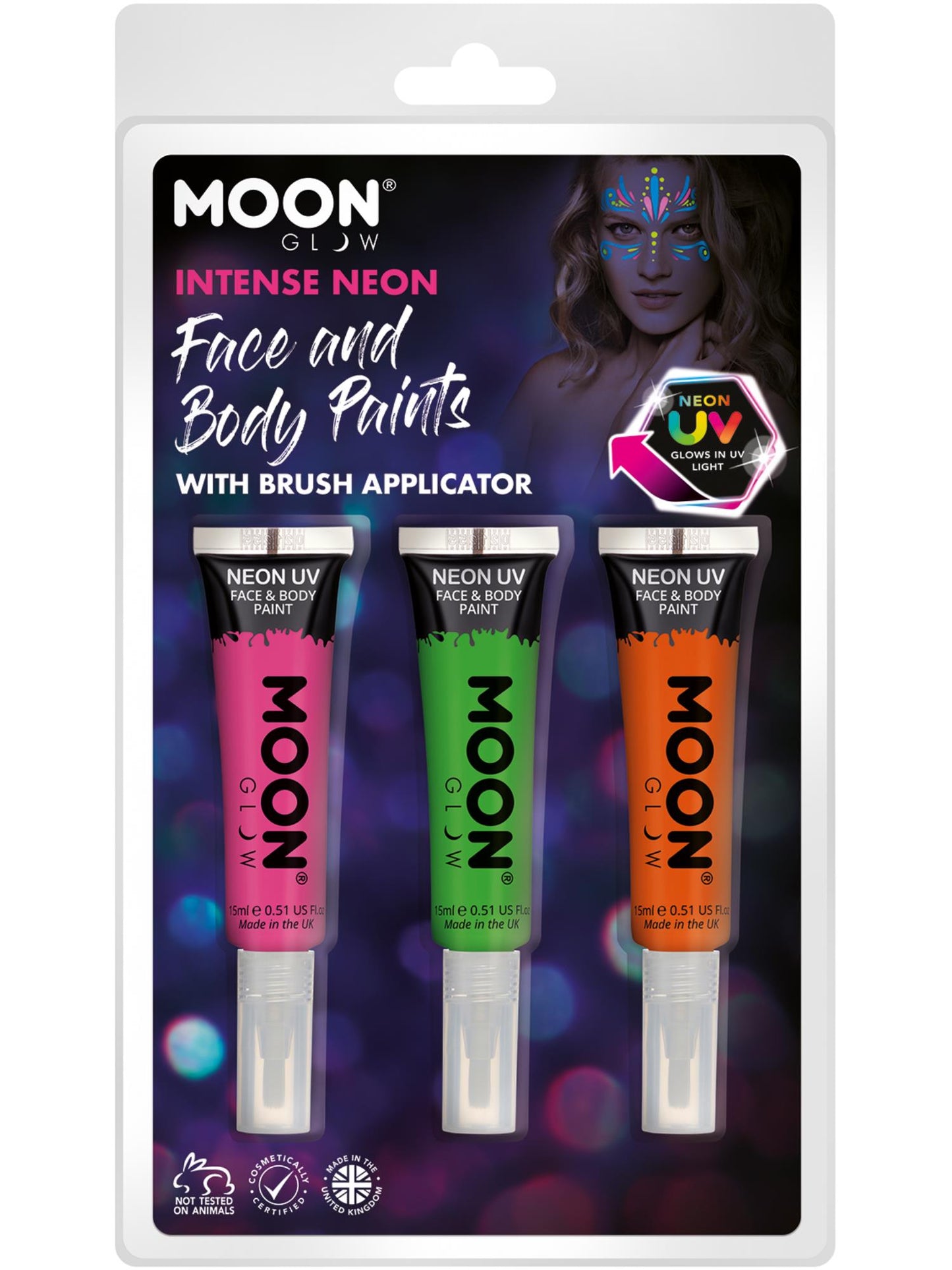 Moon Glow Intense Neon UV Face Paint and Brush, Wholesale