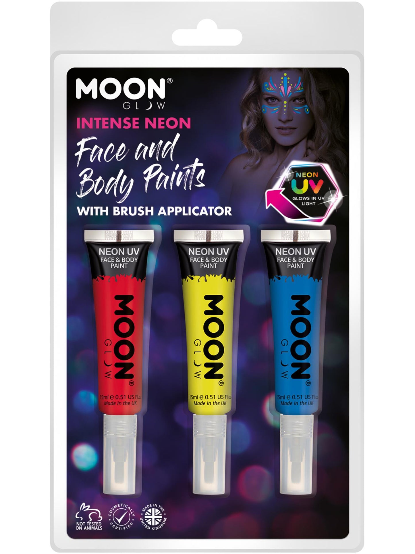 Moon Glow Intense Neon UV Face Paint and Brush, Wholesale