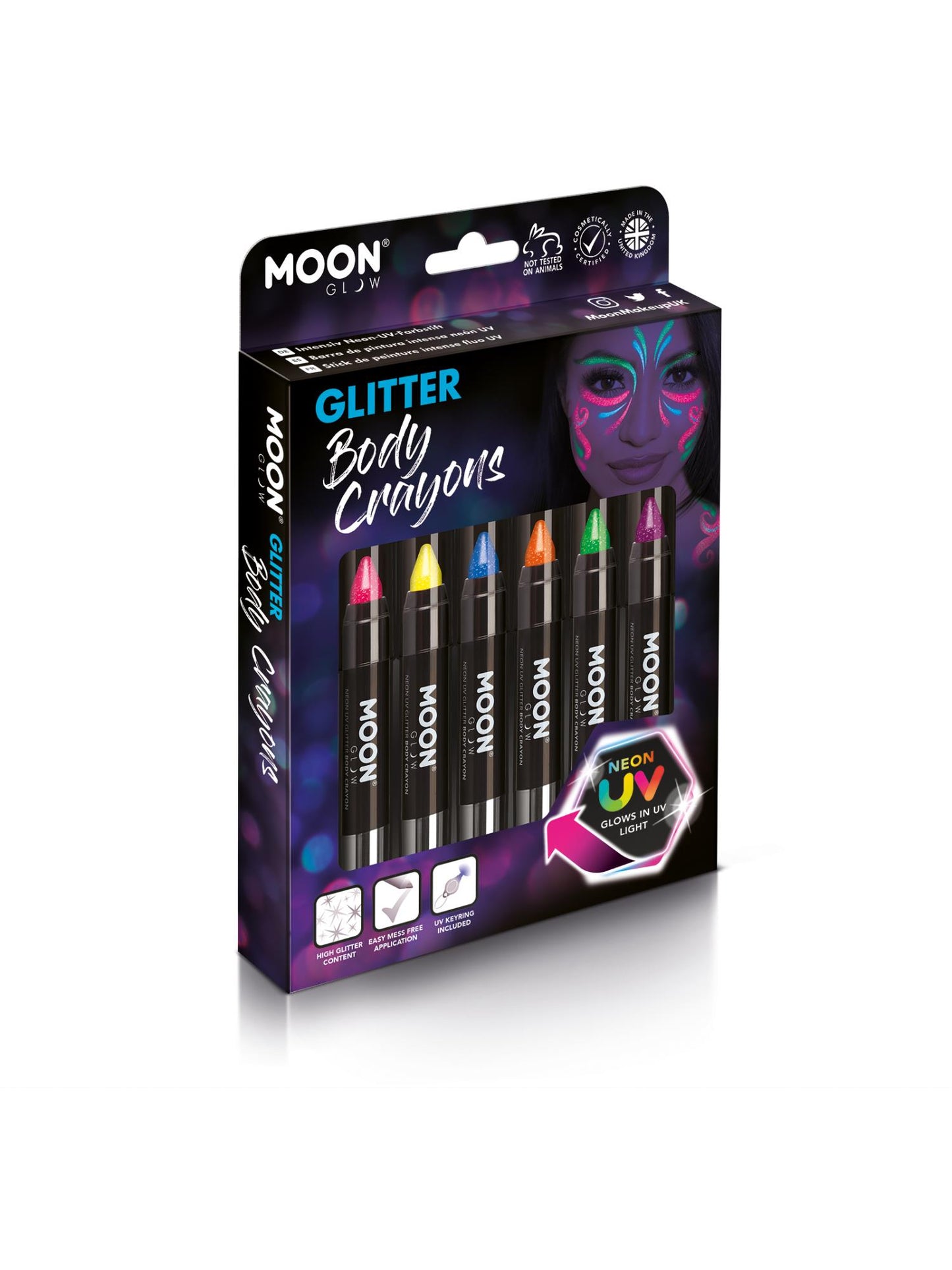 Moon Glow - Neon UV Glitter Body Crayons, Assorted Wholesale
