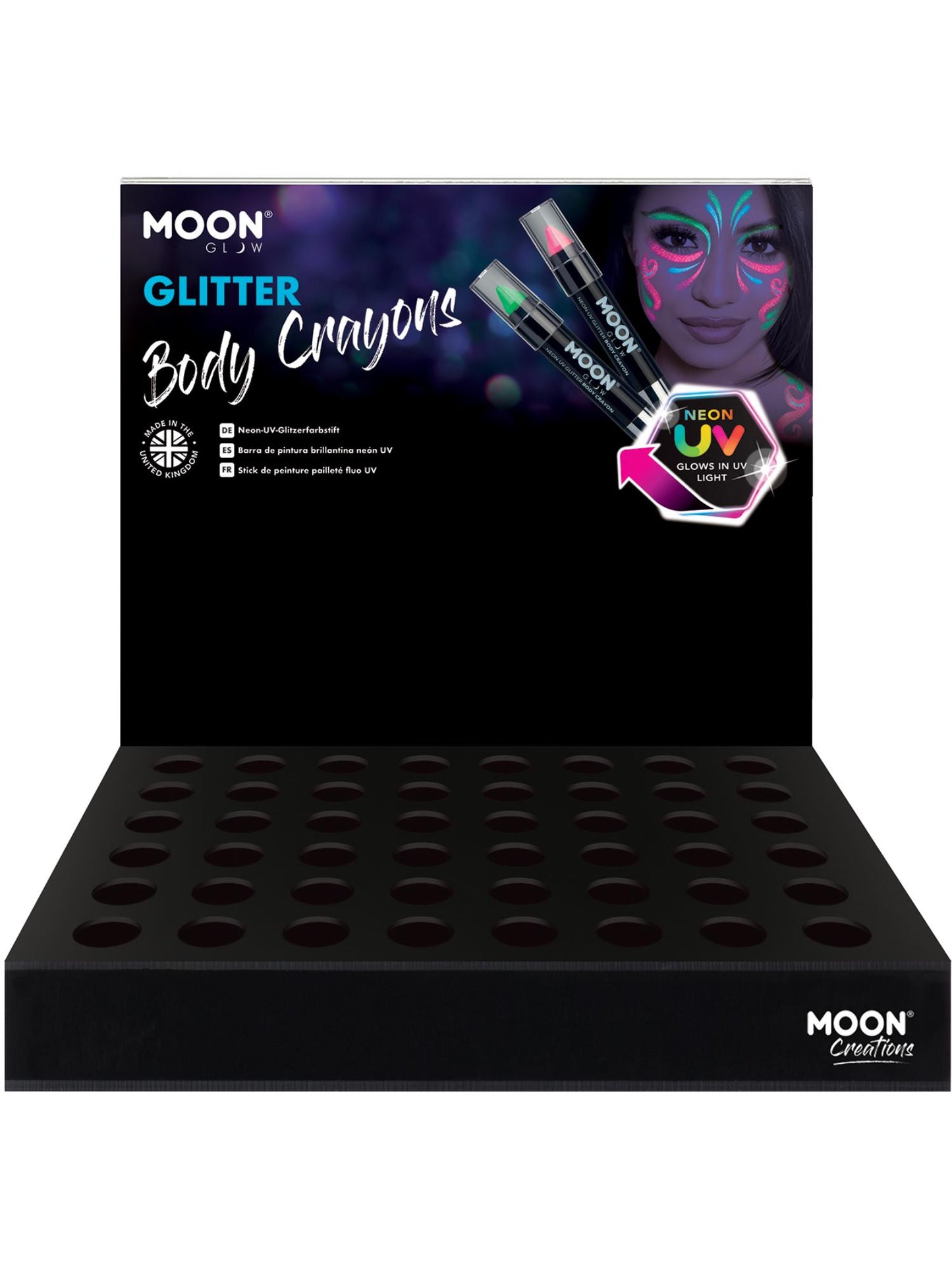 Moon Glow - Crayons pour le corps à paillettes UV fluo, vente en gros