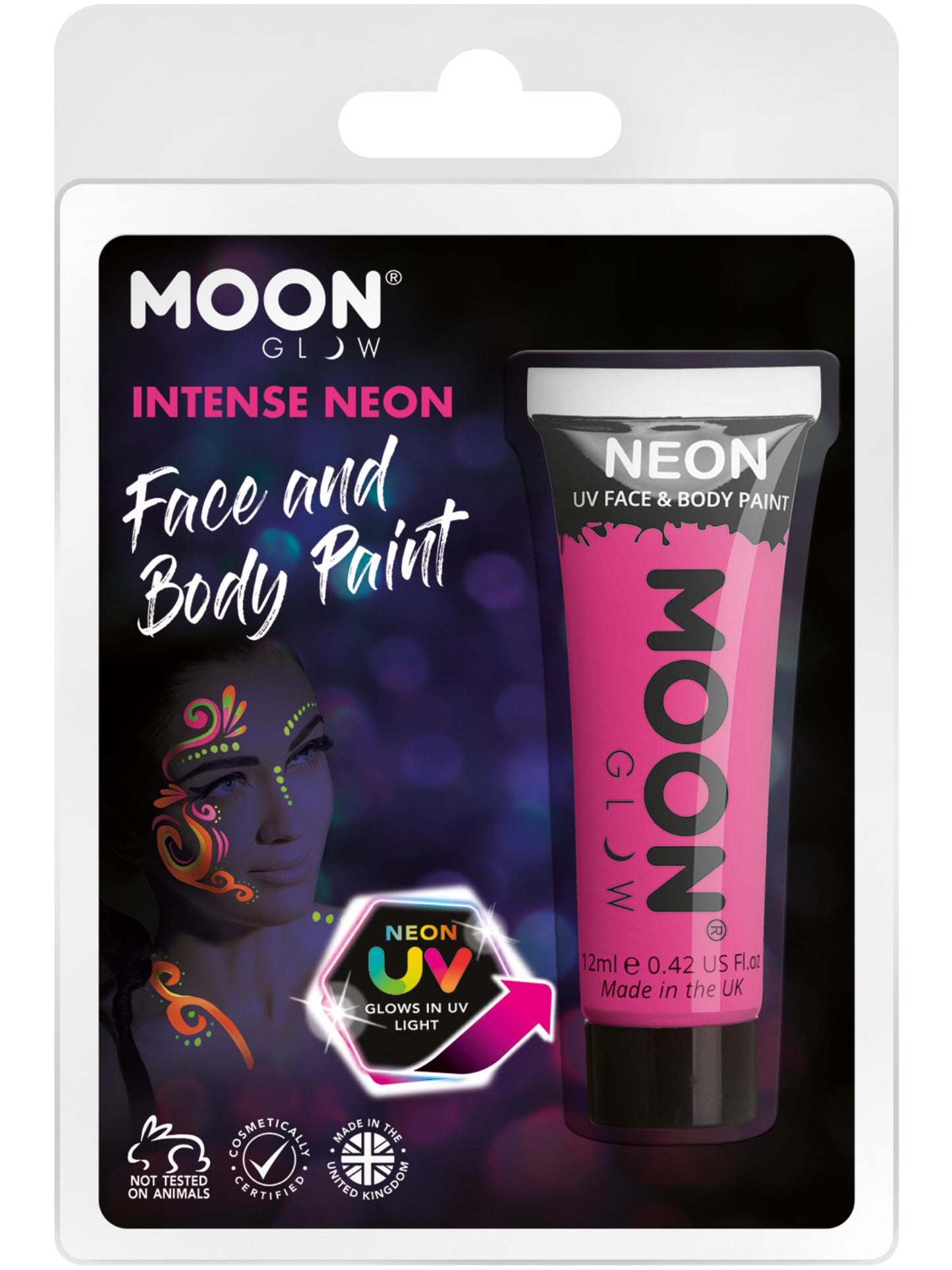 Peinture pour le visage UV néon intense Moon Glow, rose intense, vente en gros