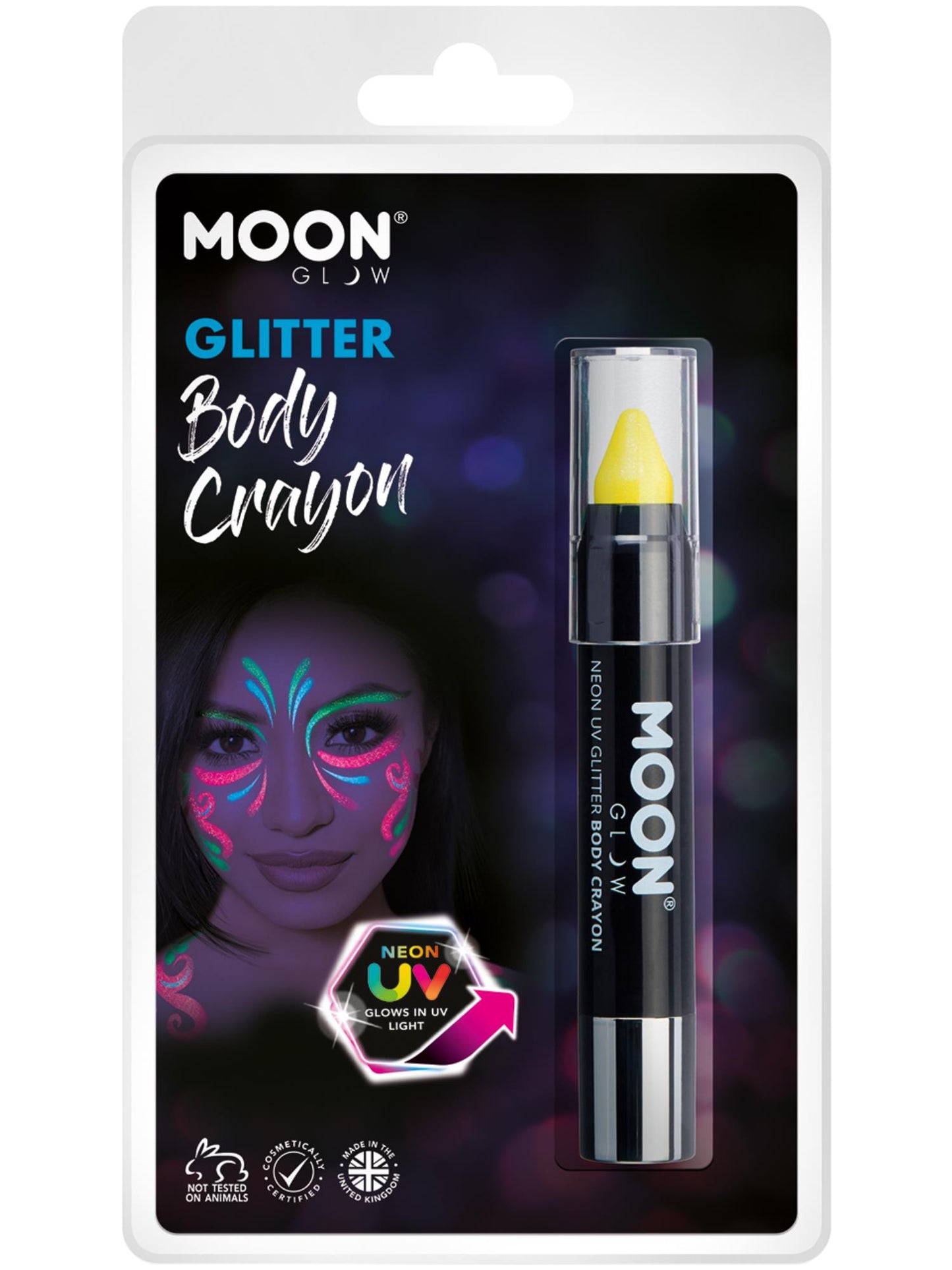 Moon Glow - Crayons pour le corps à paillettes UV fluo, jaune, vente en gros