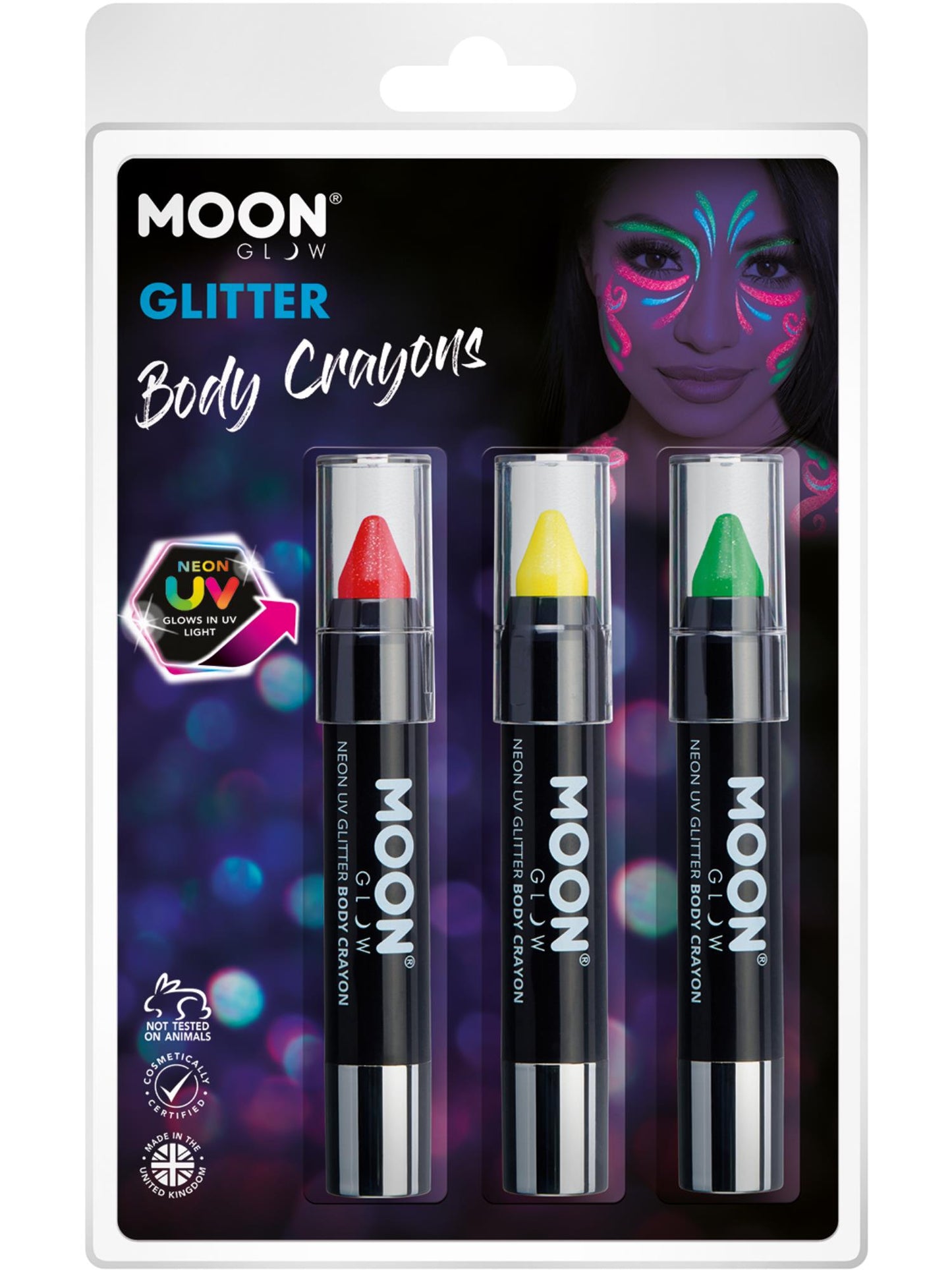 Moon Glow - Neon UV Glitter Body Crayons, Wholesale