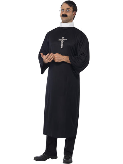 Costume de prêtre, noir, avec robe, collier et collier croix soutane et col