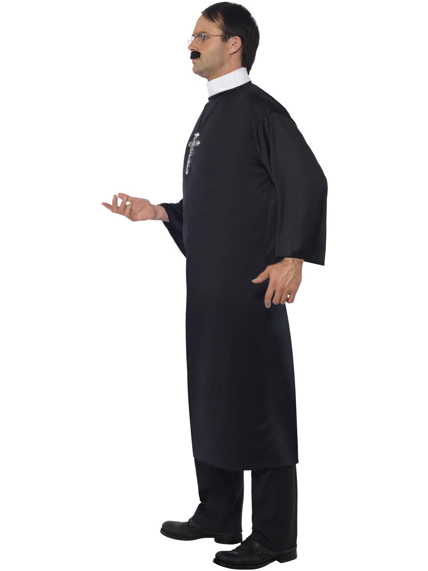 Costume de prêtre, noir, avec robe, collier et collier croix soutane et col