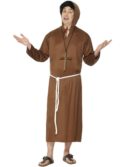 Costume de moine, adulte, marron, comprend la robe avec la capuche et la ceinture