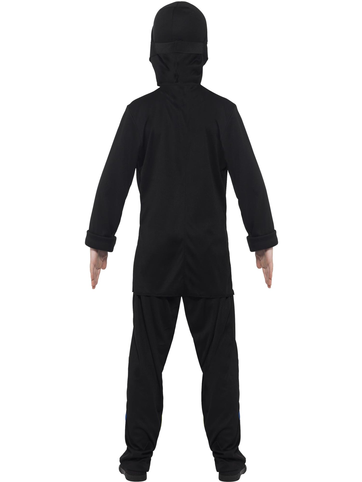 Ninja Assassin-Kostüm, Schwarz und Blau, mit Kapuze, Maske, Oberteil und Hose