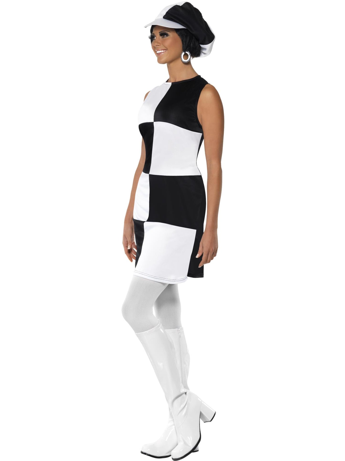 1960er Partygirl Kostüm, Schwarz und Weiß, mit Kleid und Mütze