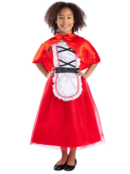 Deluxe Rotkäppchen-Kostüm, Rot, mit Kleid und Kapuze