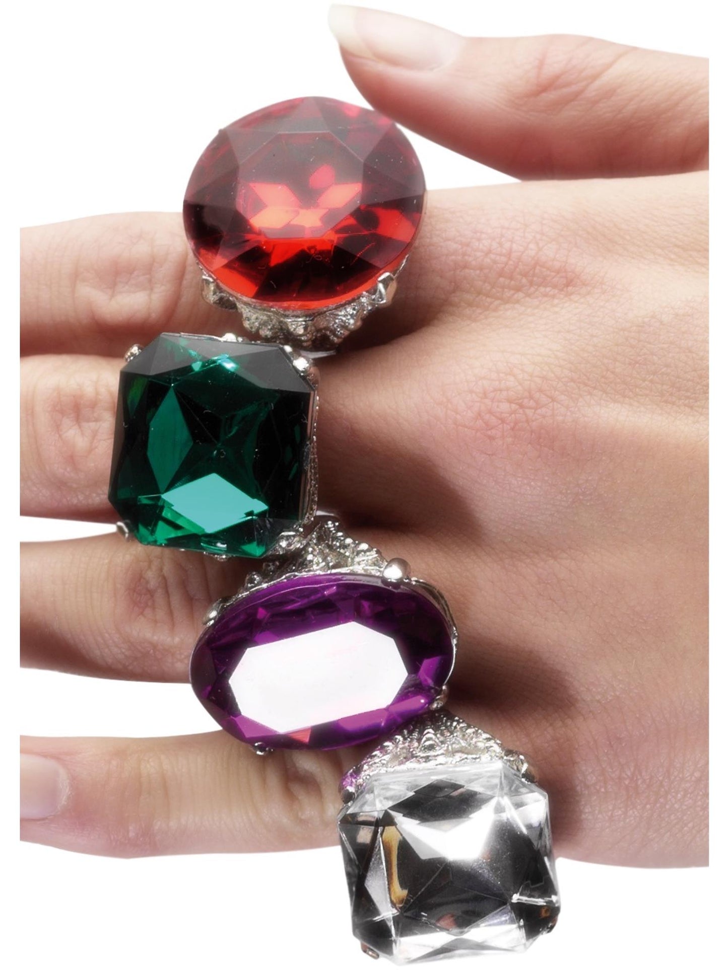 Assortiment de bagues, multi couleurs, avec joyaux, 24