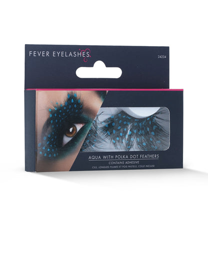 Eyelashes, Large Feather with Aqua Dots, Black  Wholesale