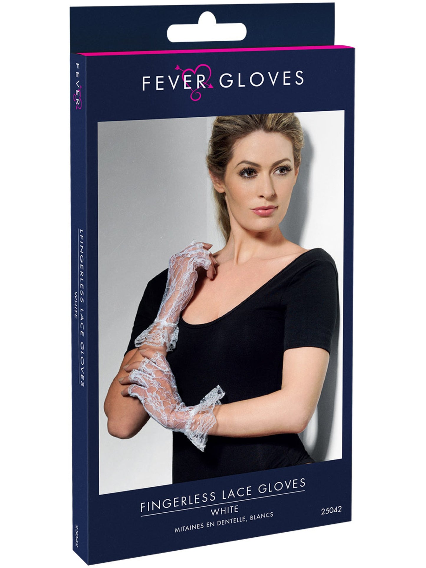 Guantes de encaje sin dedos, blancos