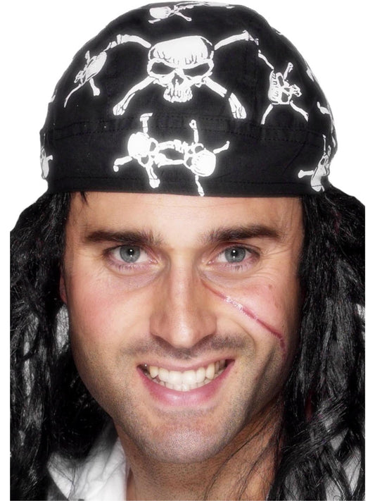 Pañuelo de pirata, estampado de calavera y huesos cruzados, listo para poner