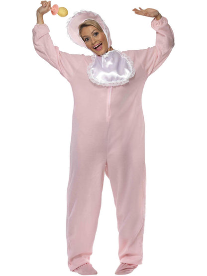 Costume grenouillère bébé, rose, avec combinaison en polaire, bonnet et bavoir
