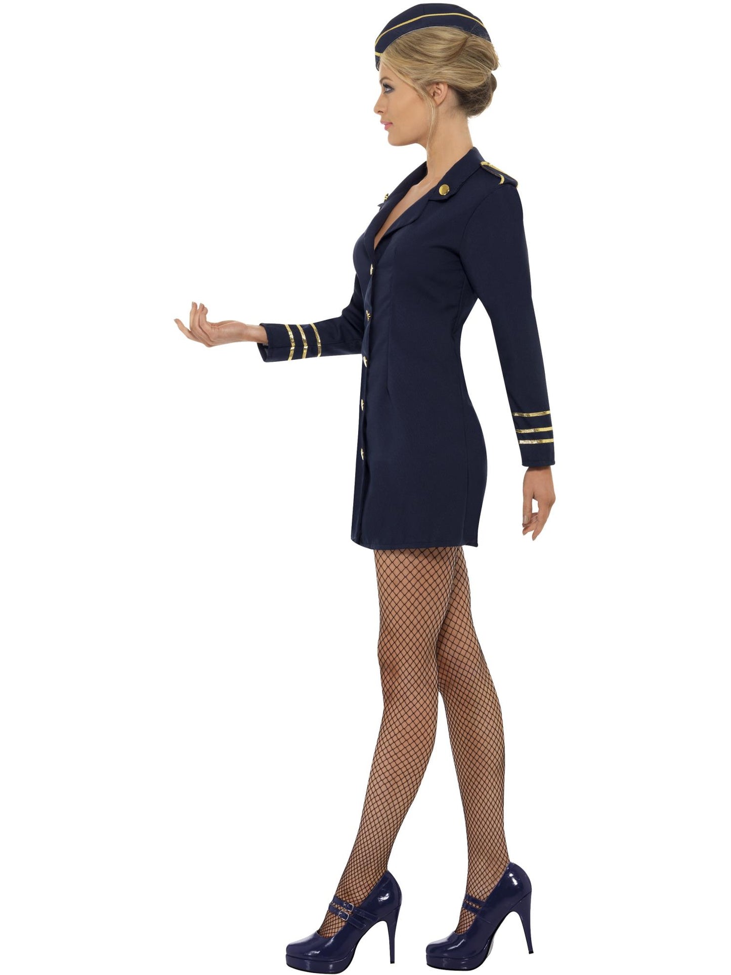 Flugbegleiterin Kostüm, Marineblau, mit Kleid und Mütze
