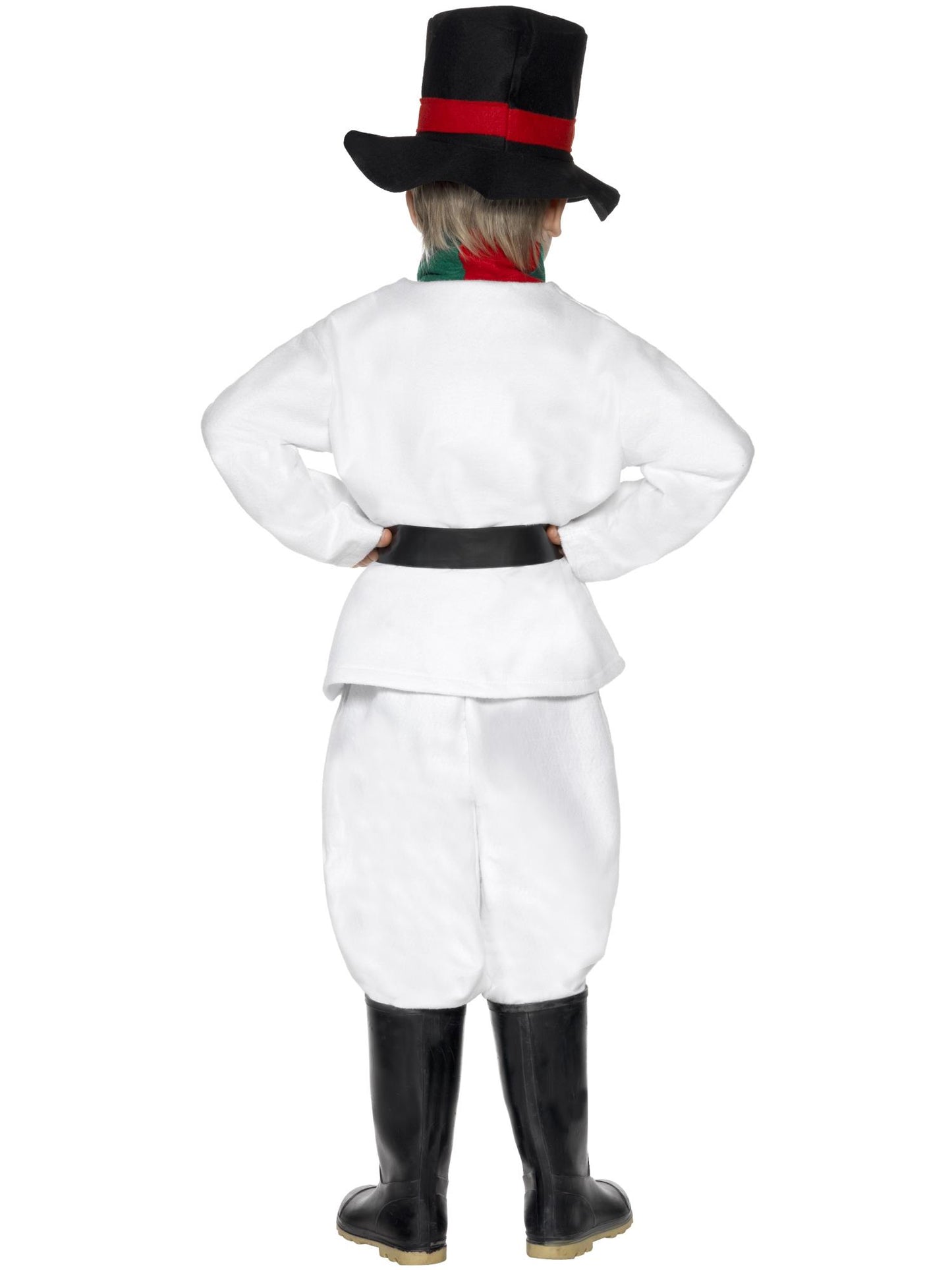 Kostüm Schneemann, Weiß, mit Oberteil, Hose, Hut, Schal, Gürtel und Karottennase
