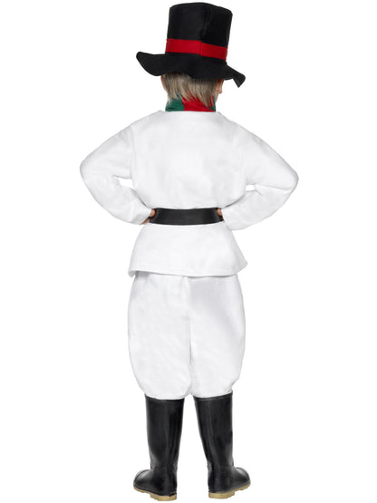 Kostüm Schneemann, Weiß, mit Oberteil, Hose, Hut, Schal, Gürtel und Karottennase