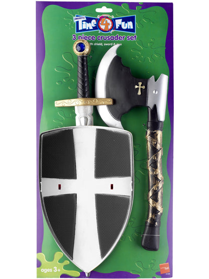 3-teiliges Kreuzfahrer Set, mit Schild, Schwert und Axt, 50cm / 20in