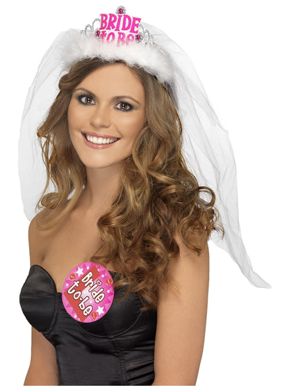Bride to Be Tiara with Veil, White  Wholesale