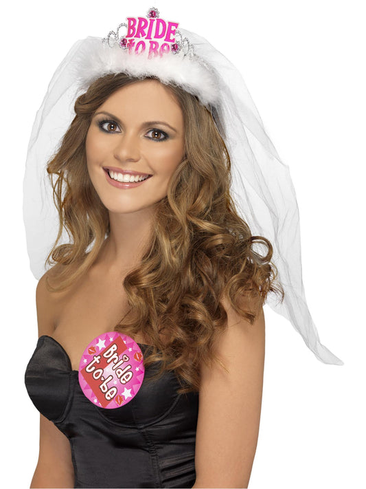 Bride to Be Tiara with Veil, White  Wholesale