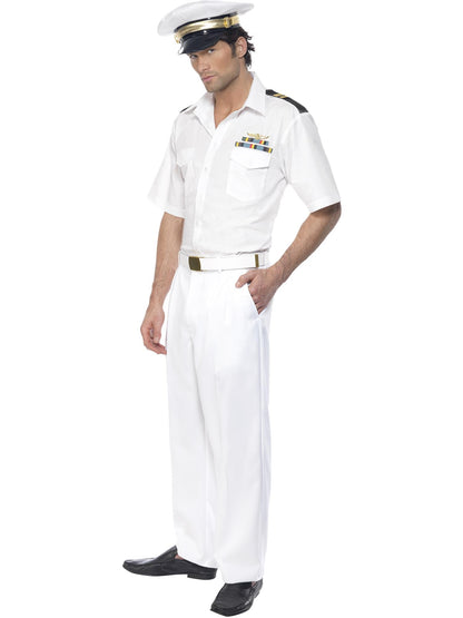 Disfraz de capitán de Top Gun, Blanco, con camisa, pantalón y sombrero