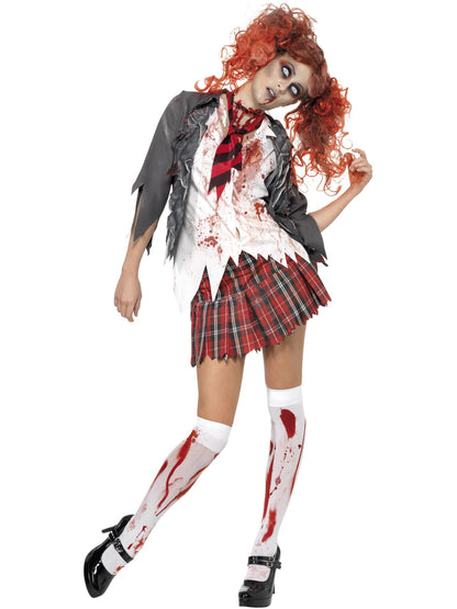Zombiekostüm High School Horror Schulmädchen, Grau, mit Jacke, integriertem Hemd, Krawatte und Rock