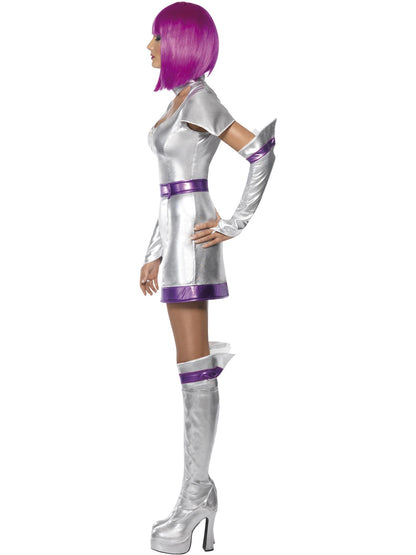 Disfraz Fever de cadete del espacio, con vestido, cinturón, muñequeras y cubrebotas