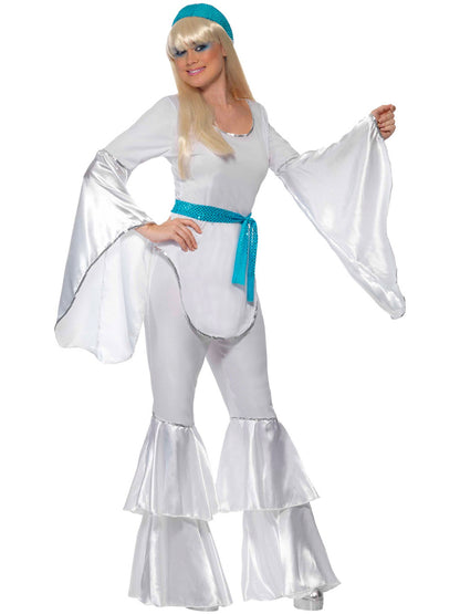 Super Trooper Damenkostüm, Weiß, mit Oberteil, Hose, Mütze und Bindegürtel 