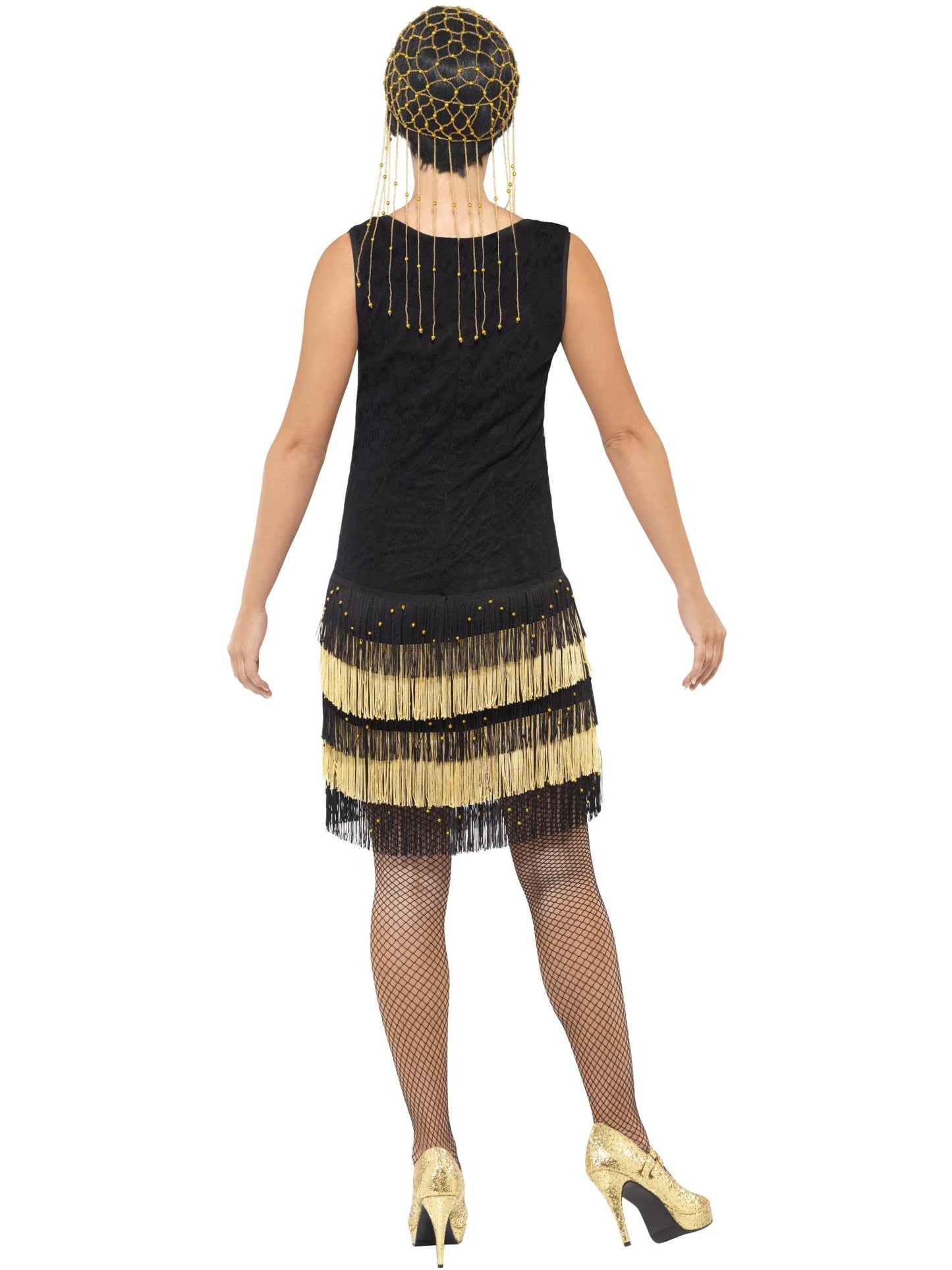 20er Fringed Flapper Kostüm, enthält Kleid mit Spitzenfront und mit Perlen bestickten Saum
