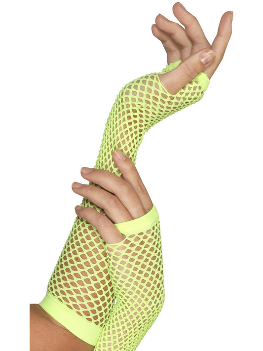 Fischnetz-Handschuhe Neon-Grün, Lang