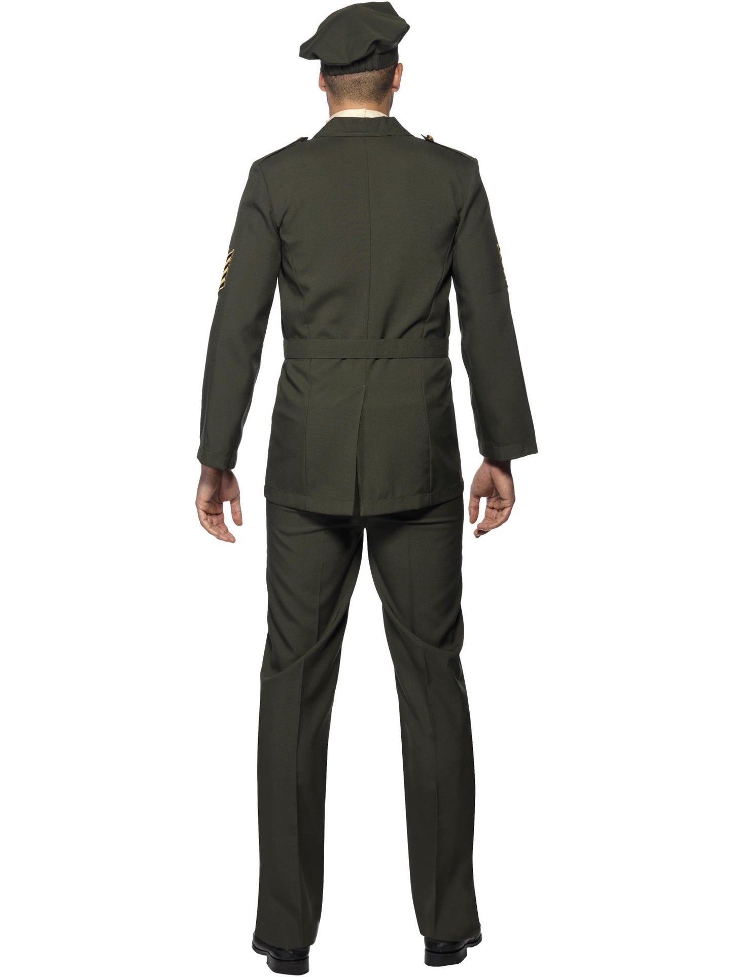 Oficial de guerra, verde, gorra, corbata, pantalones, cinturón y chaqueta