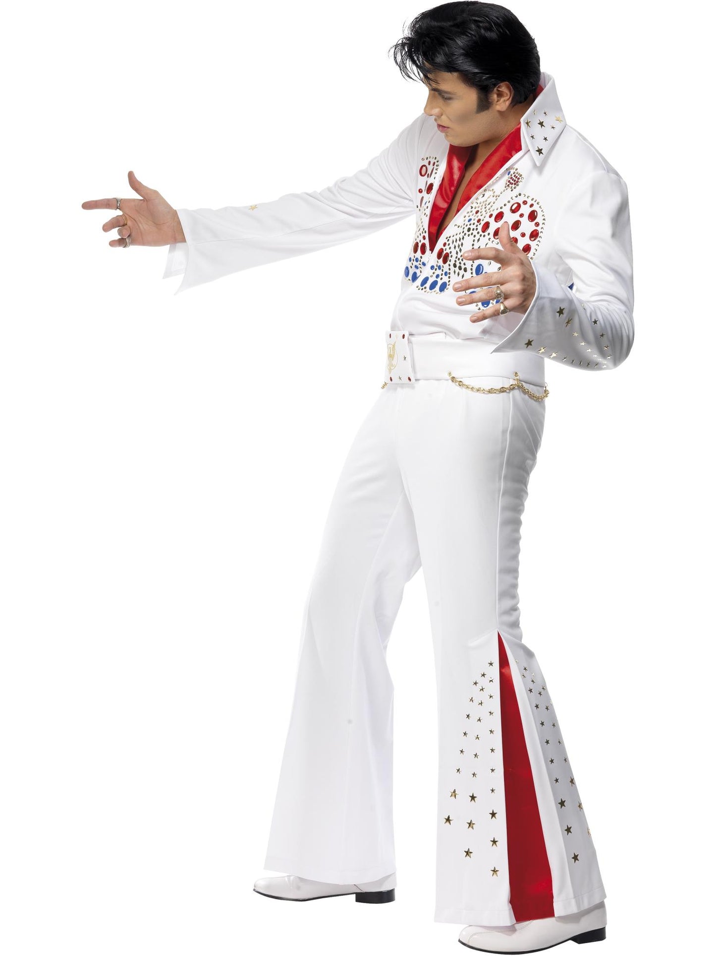 Costume Elvis American Eagle, Blanc, avec combinaison-pantalon, ceinture et écharpe