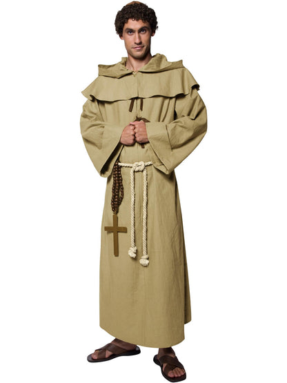 Frère Tuck vieille Angleterre, marron, avec soutane, capuche, ceinture et croix