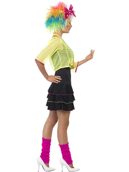 Disfraz de chica años 80, Negro y amarillo, con parte de arriba, vestido y diadema