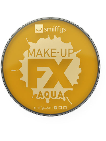 Smiffys Make-Up FX, Aqua Gesichtsund Körperfarbe, Metallisch-Gold, 16ml, Wasserbasierend