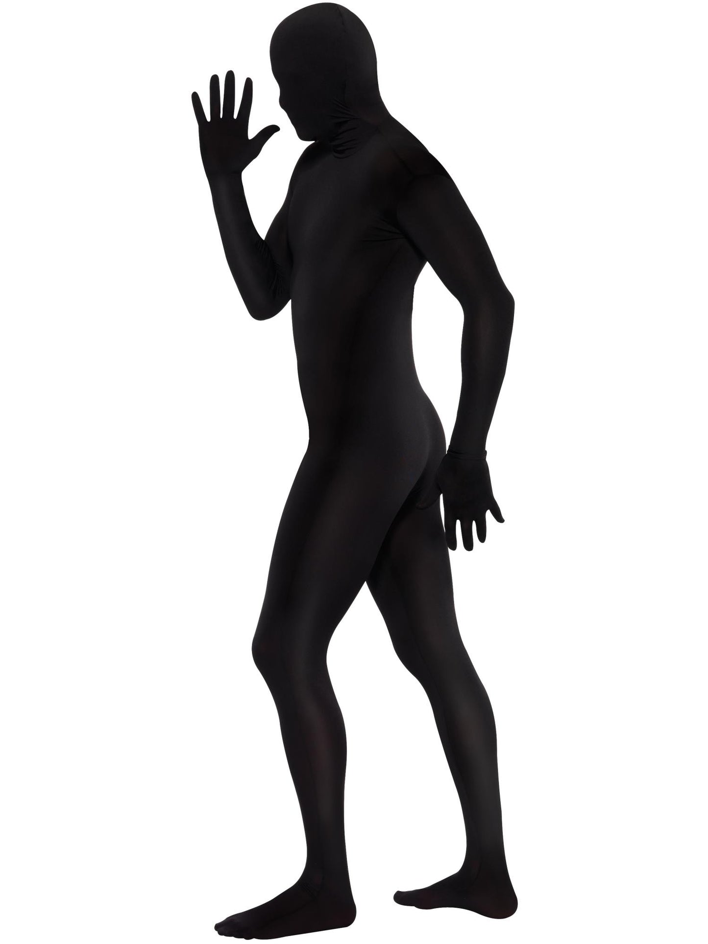Traje ajustado al cuerpo, negro, con bolso canguro, bragueta invisible y abertura bajo la barbilla