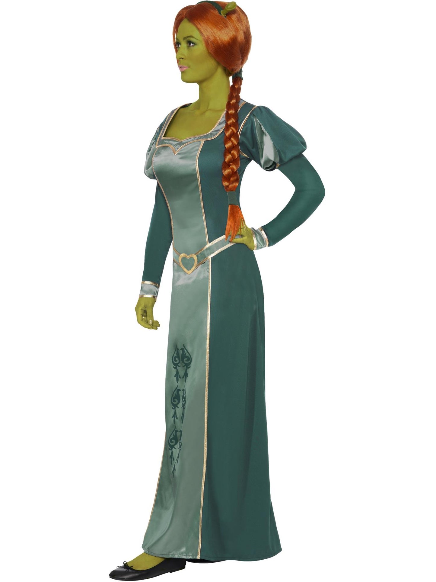 Disfraz de Fiona de Shrek, Verde, con vestido, peluca y diadema