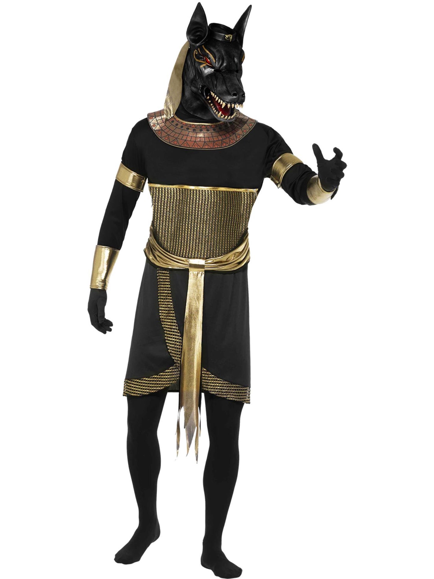 Costume Anubis le chacal, Noir, avec tunique, col, manchettes, brassards et masque